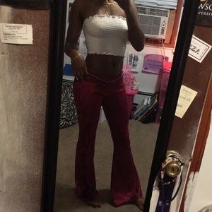 Red velvet flare leggings